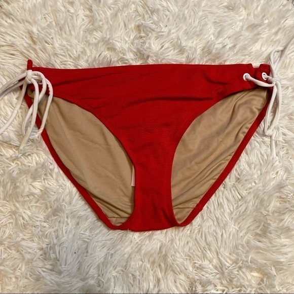 Cacique Red Textured String Bikini Bottom - Picture 1 of 8